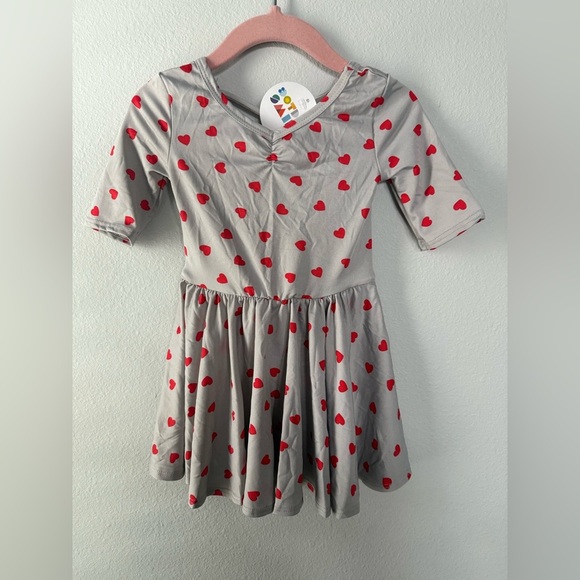 Dot Dot Smile Gray and Red Pleated Fit and Flare Dress - Picture 1 of 2